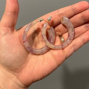 55mm purple and white resin hoop earrings